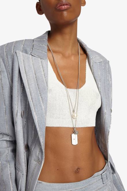 Women Ermanno Scervino Argento Long Necklace With Pearl And Tag 424R182