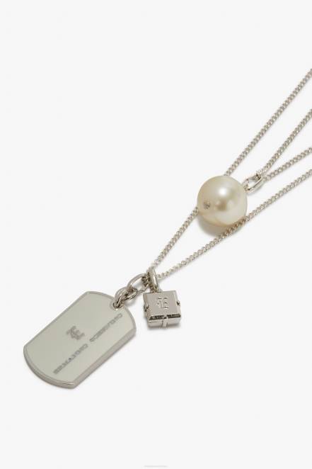 Women Ermanno Scervino Argento Long Necklace With Pearl And Tag 424R182
