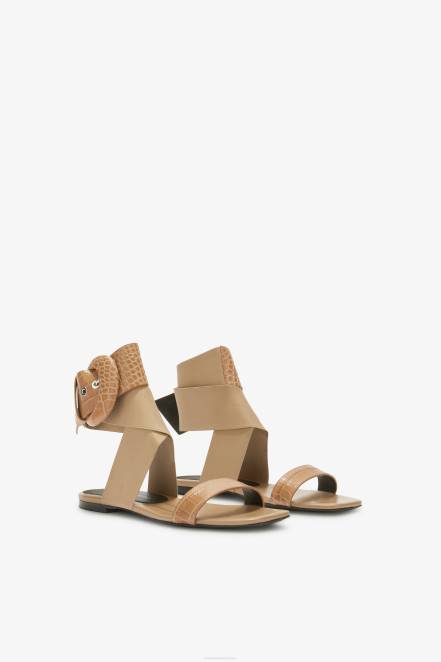 Women Ermanno Scervino Beige Buckled Flat Sandals 424R167