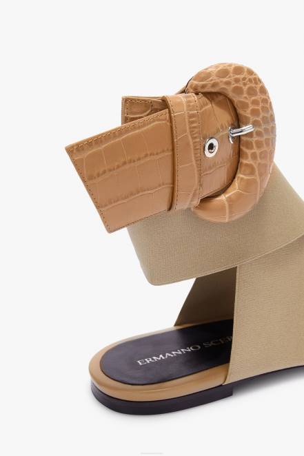 Women Ermanno Scervino Beige Buckled Flat Sandals 424R167