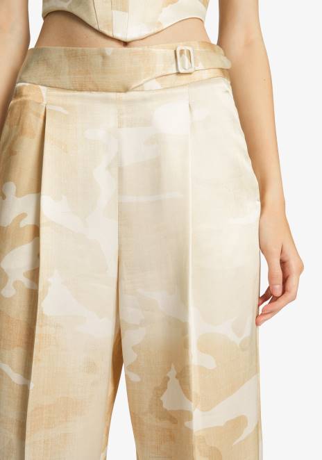 Women Ermanno Scervino Beige Camouflage Palazzo Trousers 424R101