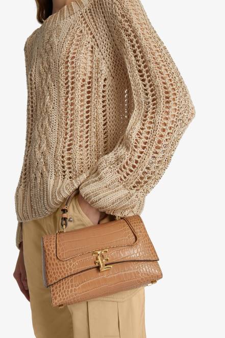 Women Ermanno Scervino Beige Crocodile Bowling Bag With Logo 424R155