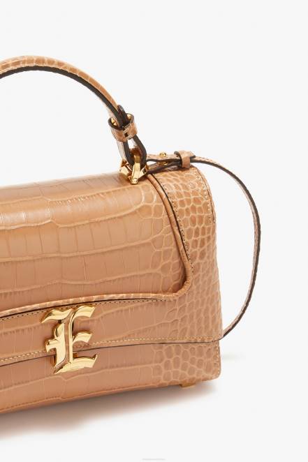 Women Ermanno Scervino Beige Crocodile Bowling Bag With Logo 424R155