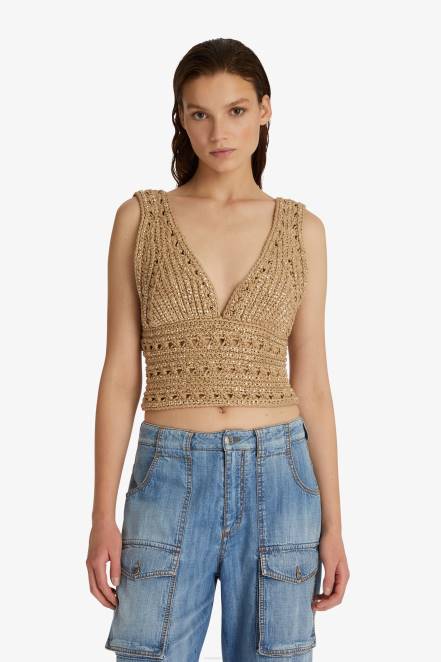 Women Ermanno Scervino Beige Crystal-Adorned Crop Top 424R92