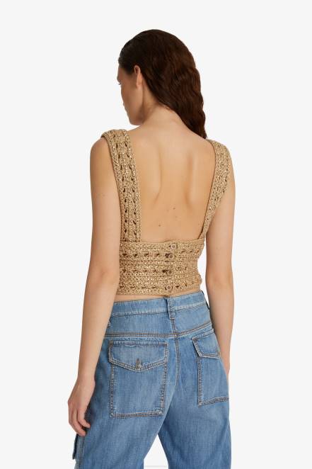 Women Ermanno Scervino Beige Crystal-Adorned Crop Top 424R92