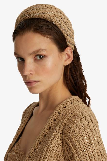 Women Ermanno Scervino Beige Crystal-Adorned Headband 424R205