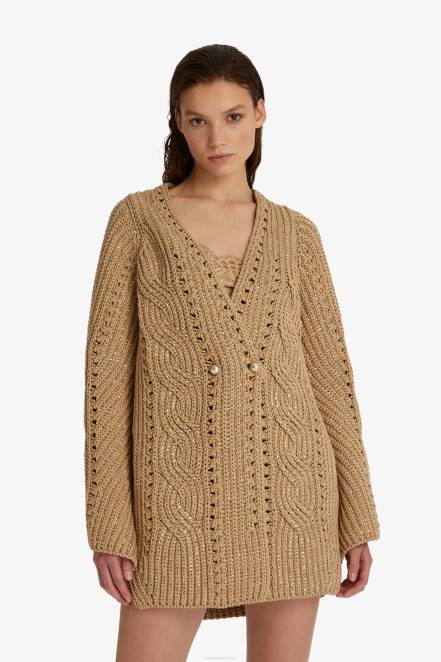 Women Ermanno Scervino Beige Crystal-Adorned Oversized Cardigan 424R42