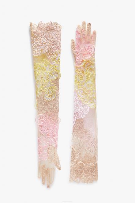 Women Ermanno Scervino Beige Long Lace Gloves 424R216