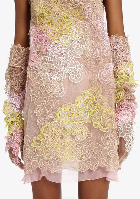 Women Ermanno Scervino Beige Long Lace Gloves 424R216