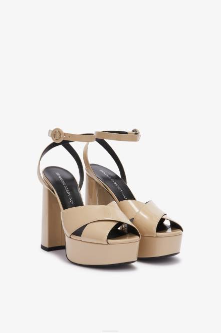 Women Ermanno Scervino Beige Patent Leather Sandals 424R168