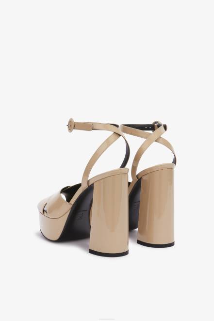 Women Ermanno Scervino Beige Patent Leather Sandals 424R168