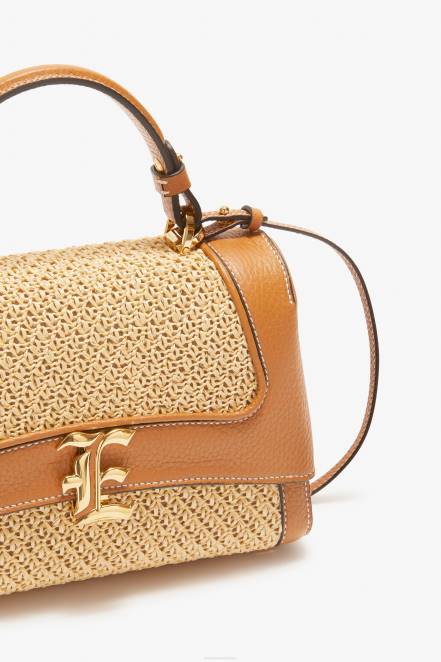 Women Ermanno Scervino Beige Raffia Bowling Bag With Logo 424R142