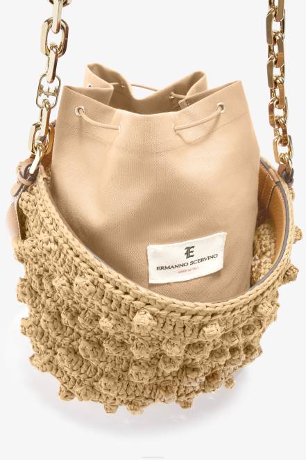 Women Ermanno Scervino Beige Raffia Bucket Bag 424R134