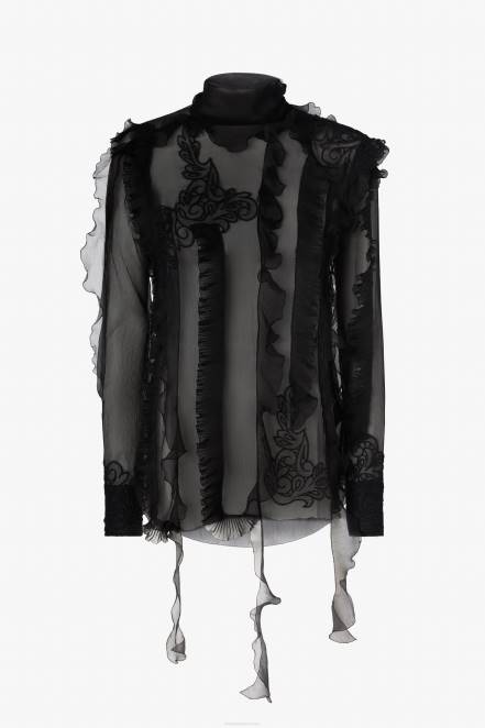 Women Ermanno Scervino Black Chiffon Shirt With Ruches 424R76