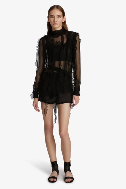Women Ermanno Scervino Black Chiffon Shirt With Ruches 424R76