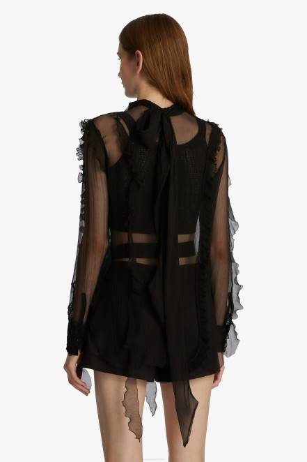 Women Ermanno Scervino Black Chiffon Shirt With Ruches 424R76