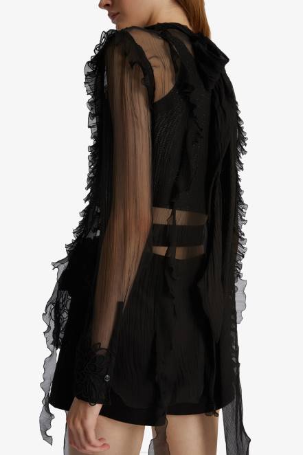 Women Ermanno Scervino Black Chiffon Shirt With Ruches 424R76