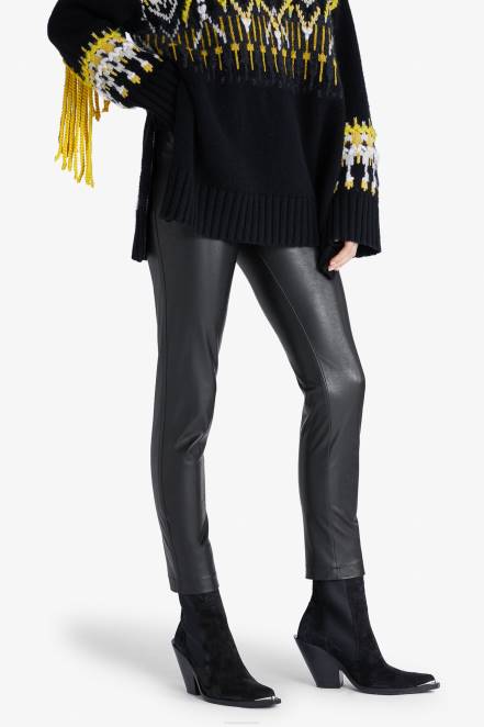 Women Ermanno Scervino Black Coated Fabric Slim Trousers 424R121