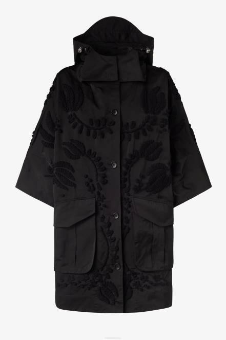 Women Ermanno Scervino Black Duchesse Pea Coat With Embroidery 424R28