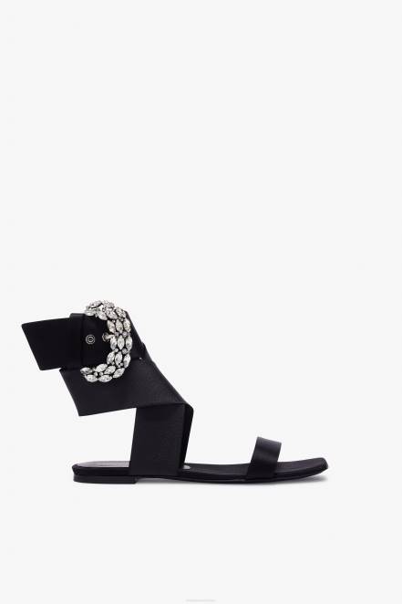 Women Ermanno Scervino Black Flat Sandals With Bejewelled Buckle 424R166