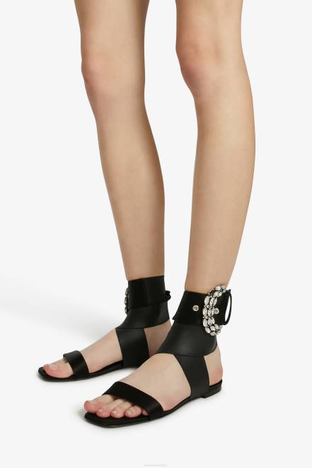 Women Ermanno Scervino Black Flat Sandals With Bejewelled Buckle 424R166