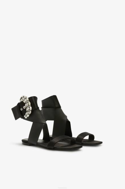 Women Ermanno Scervino Black Flat Sandals With Bejewelled Buckle 424R166