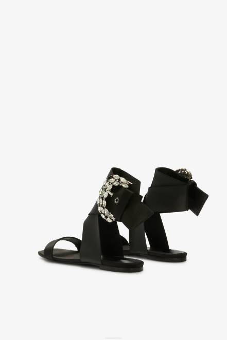 Women Ermanno Scervino Black Flat Sandals With Bejewelled Buckle 424R166