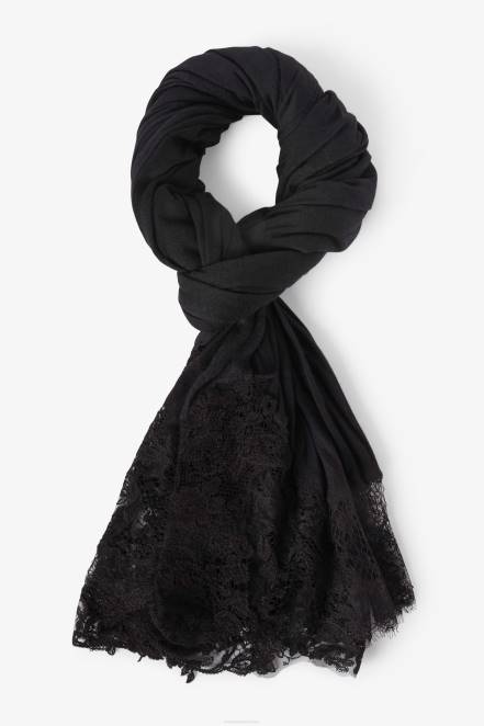 Women Ermanno Scervino Black Lace-Adorned Pashmina Stole 424R209