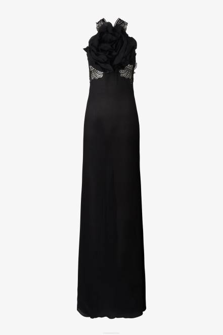 Women Ermanno Scervino Black Long Embroidered Dress With Rose Detail 424R6