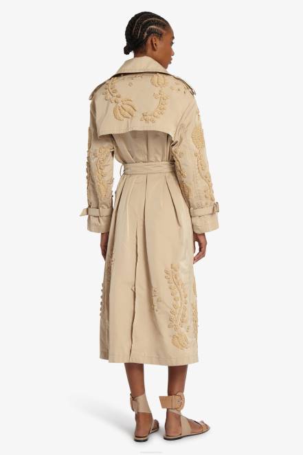 Women Ermanno Scervino Black Long Trench Coat With Embroidery 424R26