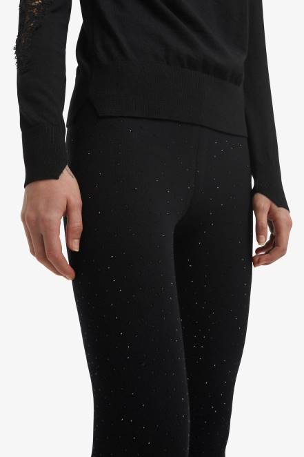 Women Ermanno Scervino Black Micro Crystal-Adorned Leggings 424R122