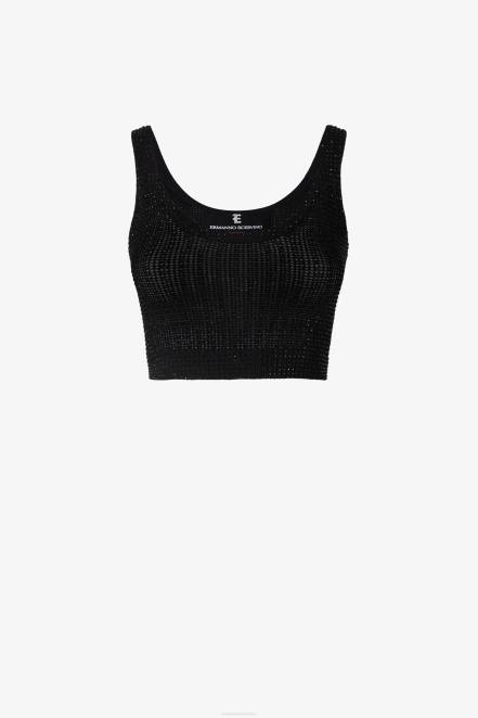 Women Ermanno Scervino Black Micro-Crystal Crop Top 424R69