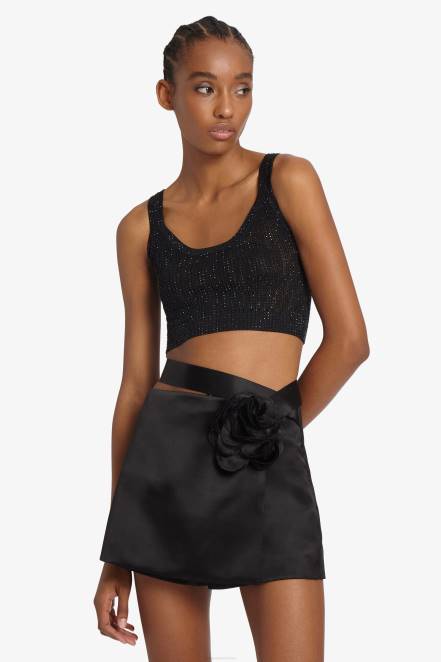 Women Ermanno Scervino Black Micro-Crystal Crop Top 424R69