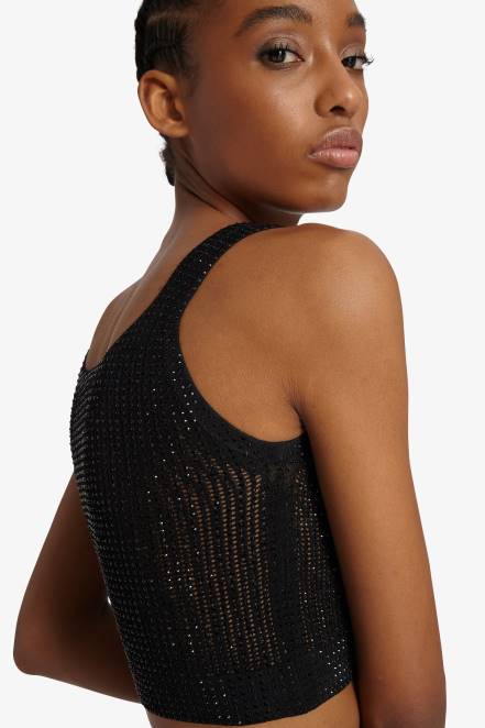 Women Ermanno Scervino Black Micro-Crystal Crop Top 424R69