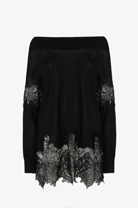 Women Ermanno Scervino Black Openwork And Lace Sweater 424R67
