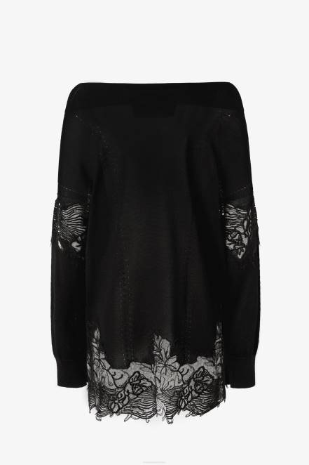 Women Ermanno Scervino Black Openwork And Lace Sweater 424R67
