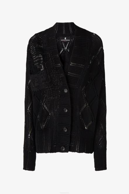 Women Ermanno Scervino Black Openwork-Knit Cardigan 424R54