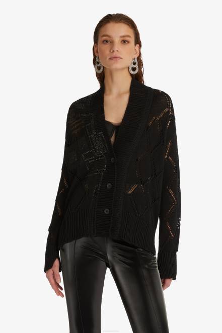 Women Ermanno Scervino Black Openwork-Knit Cardigan 424R54