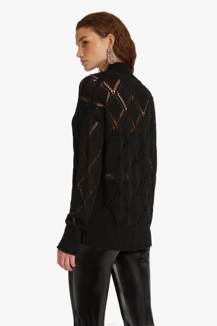 Women Ermanno Scervino Black Openwork-Knit Cardigan 424R54