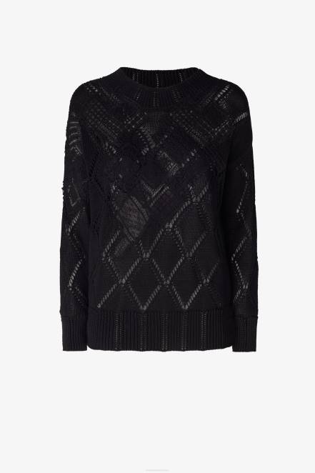 Women Ermanno Scervino Black Openwork-Knit Cotton Sweater 424R55