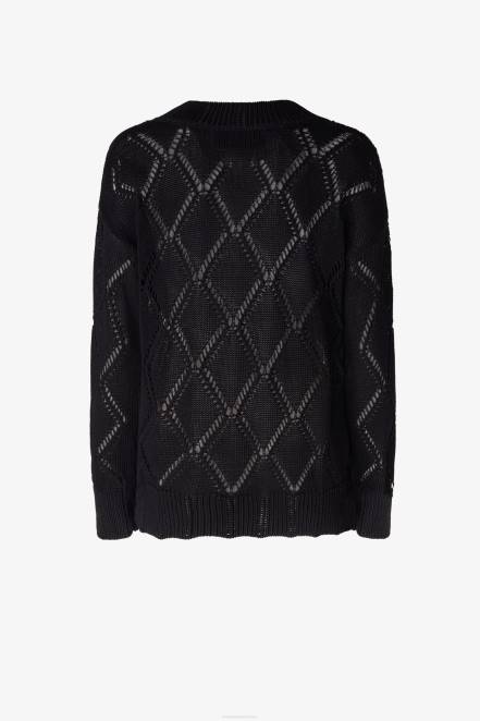 Women Ermanno Scervino Black Openwork-Knit Cotton Sweater 424R55