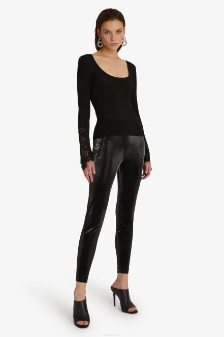 Women Ermanno Scervino Black Patent Leather-Look Leggings 424R120