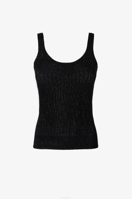 Women Ermanno Scervino Black Stretch Vest Top With Crystals 424R72