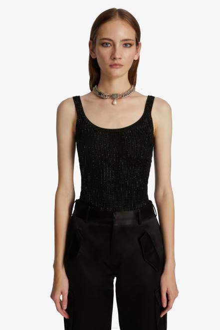 Women Ermanno Scervino Black Stretch Vest Top With Crystals 424R72