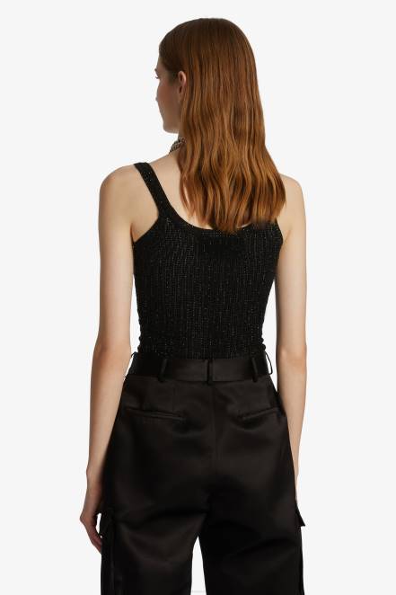 Women Ermanno Scervino Black Stretch Vest Top With Crystals 424R72