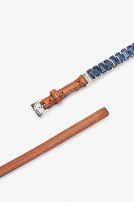 Women Ermanno Scervino Blue Baguette Crystal-Adorned Belt 424R198