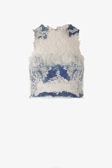 Women Ermanno Scervino Blue Denim And Lace Top 424R94