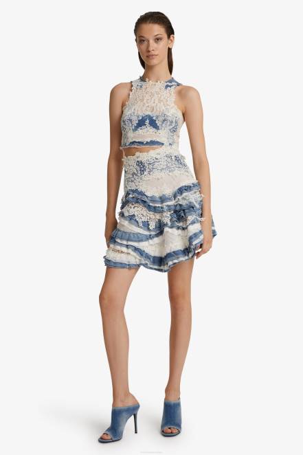 Women Ermanno Scervino Blue Denim And Lace Top 424R94