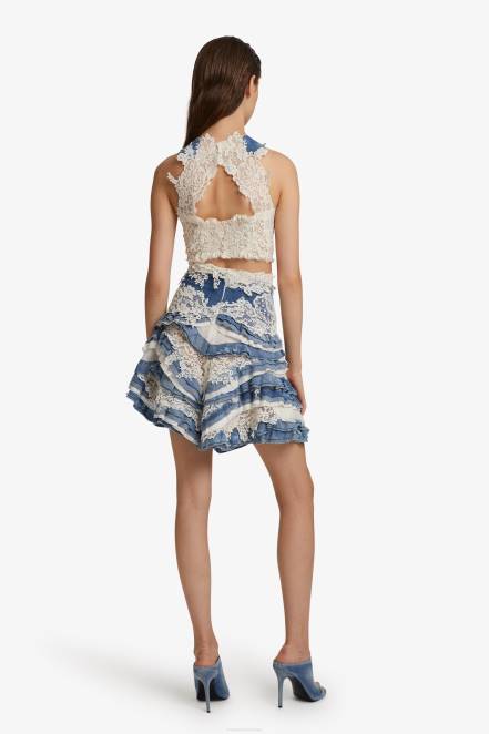 Women Ermanno Scervino Blue Denim And Lace Top 424R94
