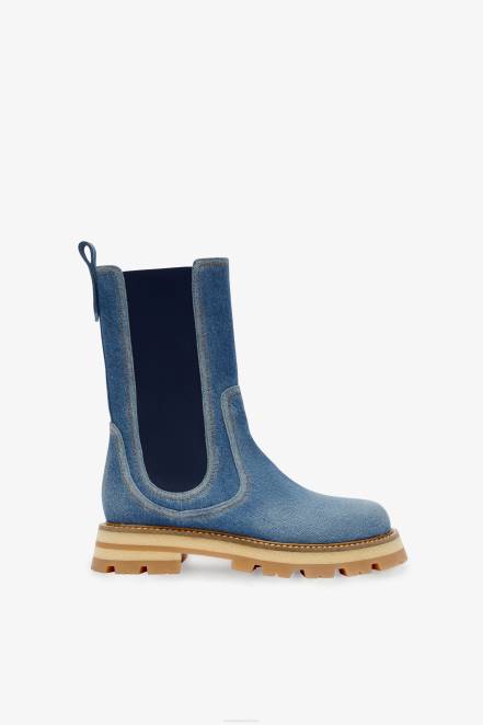 Women Ermanno Scervino Blue Denim Biker Boots 424R172